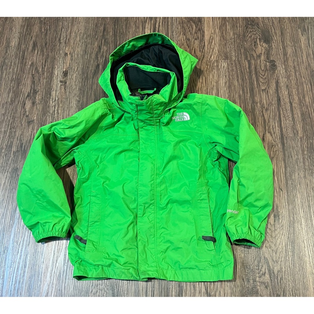 The North Face Boys XS 6 Green HyVent Rain Jacket Hooded Waterproof Shell